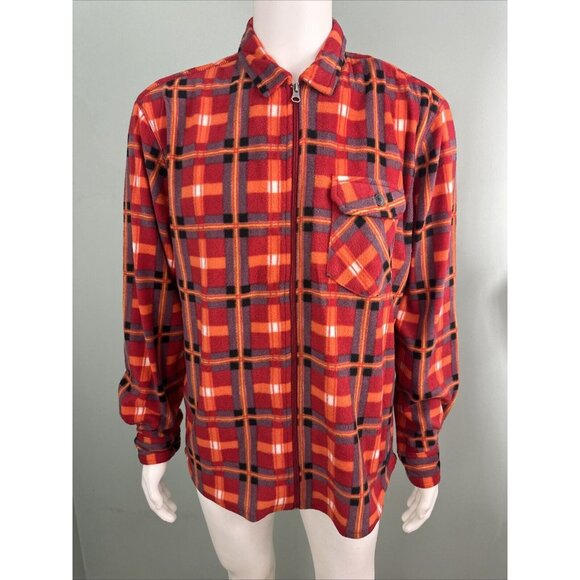 Men's VTG 1946 Red Plaid Brushed Fleece L/S Zip-Up Shirt Jacket Size Large NWT - Picture 2 of 11
